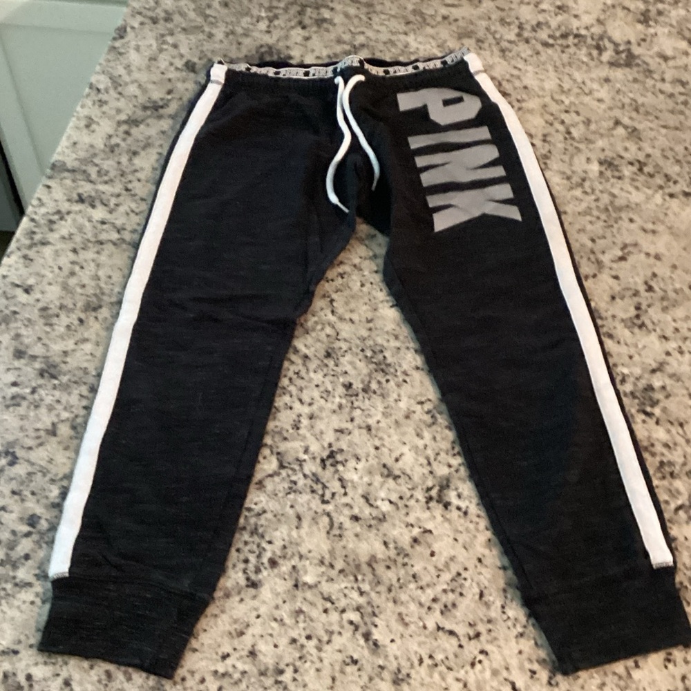 PINK Victoria's Secret Black Joggers with White Side Stripes